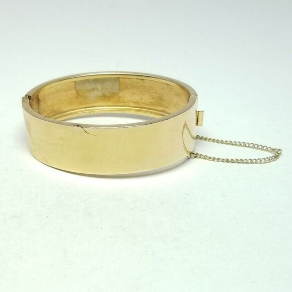 Vintage Bartek Polished Gold Tone Minimal Stacking Hinged Bangle Bracelet Estate - Picture 6 of 7